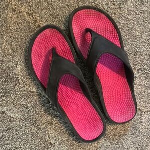 Black and Pink Slide Sandals